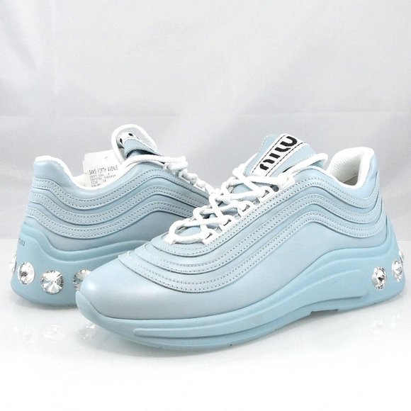NIB$950 Miu Miu Crystal-Embellished Leather Chunky Sole Low-Top Sneakers 38/38.5 - Picture 4 of 16